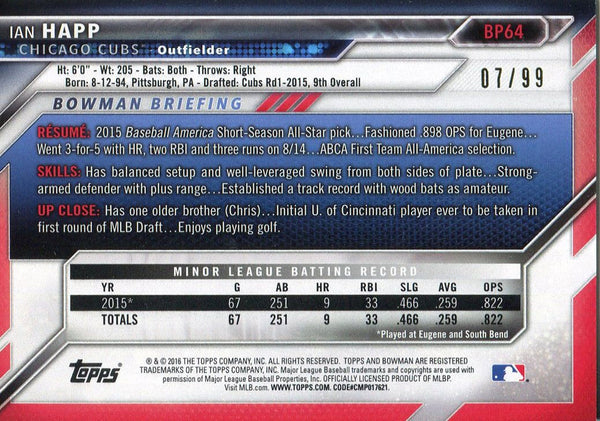 Ian Happ 2016 Bowman Rookie Card back