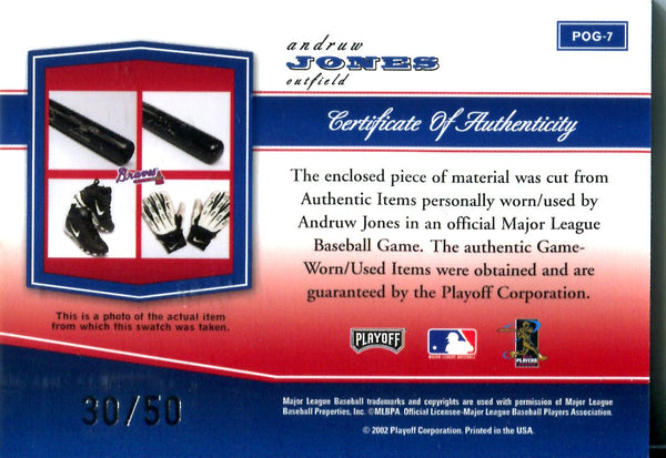 Andruw Jones 2002 Playoff Game Worn Jersey Card 30/50