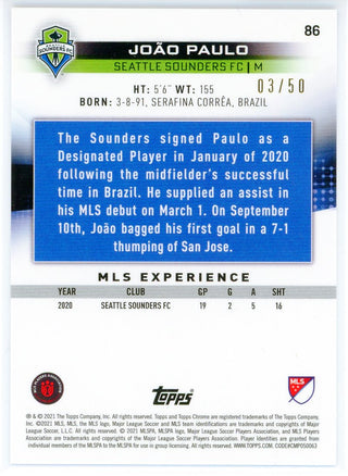 Joao Paulo 2021 Topps Chrome MLS Sapphire Gold Card #86