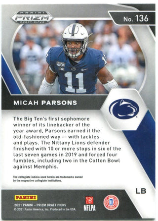Micah Parsons Panini Prizm Draft Picks Rookie Card