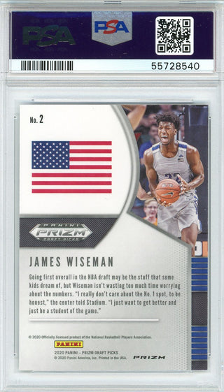 James Wiseman 2020 Panini Prizm Draft Pick Silver Rookie Card #2 (PSA)