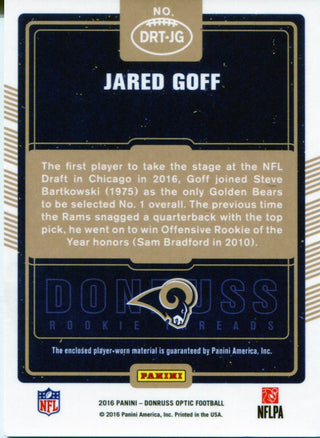 Jared Goff 2016 Donruss Optic Jersey Patch Relic Rookie Card