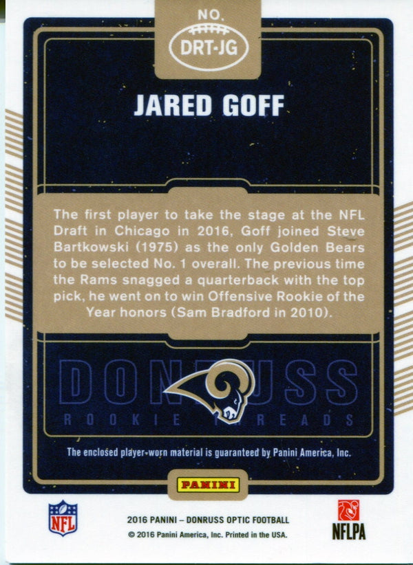 Jared Goff 2016 Donruss Optic Jersey Patch Relic Rookie Card