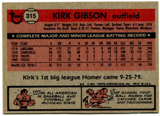 Kirk Gibson 1981 Topps Rookie Card