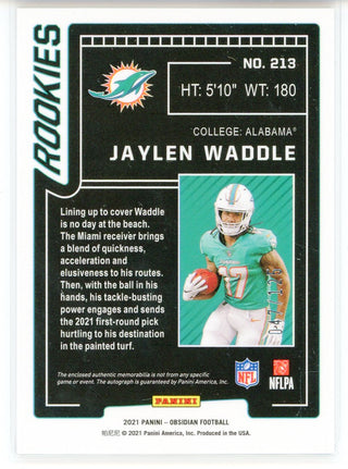 Jaylen Waddle Autographed 2021 Panini Obsidian Rookie Patch Card ##213