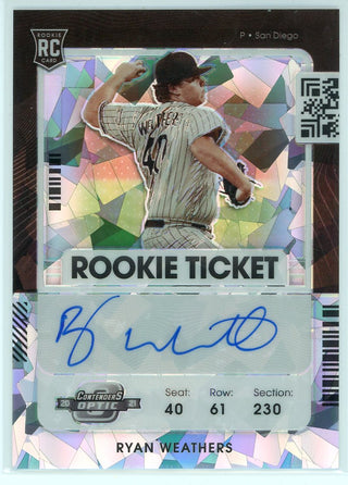 Ryan Weathers Autographed 2021 Panini Contenders Optic Rookie Ticket Cracked Ice Card #144