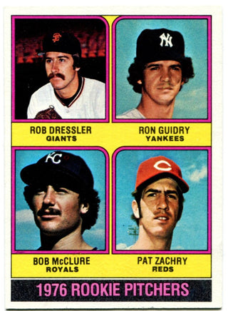 Rob Dressler, Ron Guidry, Bob McClure, and Pat Zachry 1976 Topps Rookie Pitchers Card