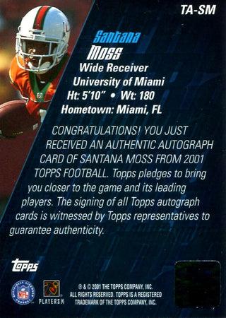 Santana Moss 2001 Topps Autographed Card