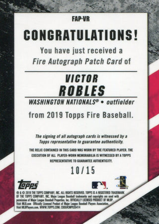 Victor Robles Autographed 2019 Topps Fire Jersey Patch Relic Card 10/15