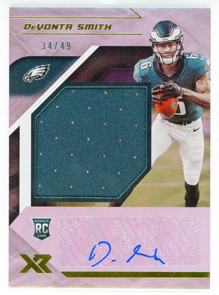 DeVonta Smith Autographed 2021 Panini XR Rookie Patch Card #RXA-DVS