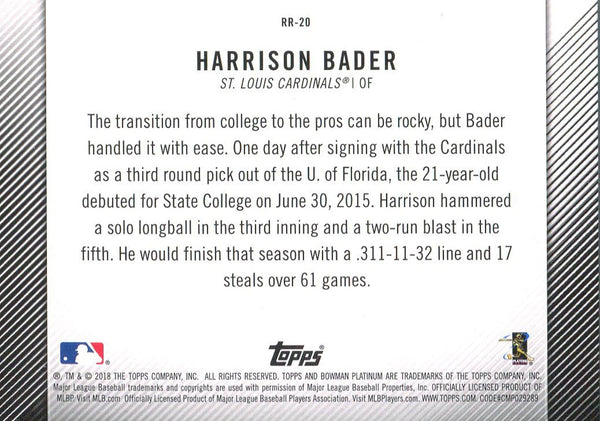 Harrison Bader 2018 Bowman Platinum Rookie Card Back