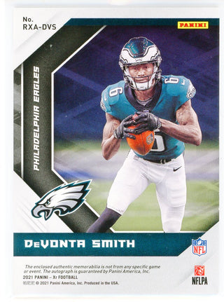 DeVonta Smith Autographed 2021 Panini XR Rookie Patch Card #RXA-DVS