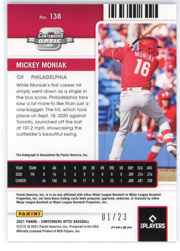 Mickey Moniak Autographed 2021 Panini Contenders Optic Rookie Ticket Cracked Ice Card #138