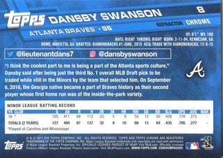 Dansby Swanson 2018 Topps Chrome Refractor Silver Rookie Card. Back