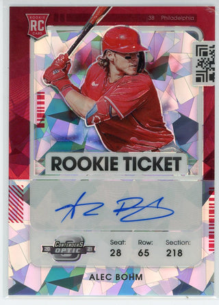 Alec Bhom Autographed 2021 Panini Contenders Optic Rookie Ticket Cracked Ice Card #137