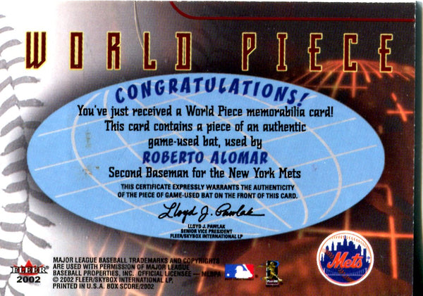 Roberto Alomar 2002 Fleer Game Used Bat Card