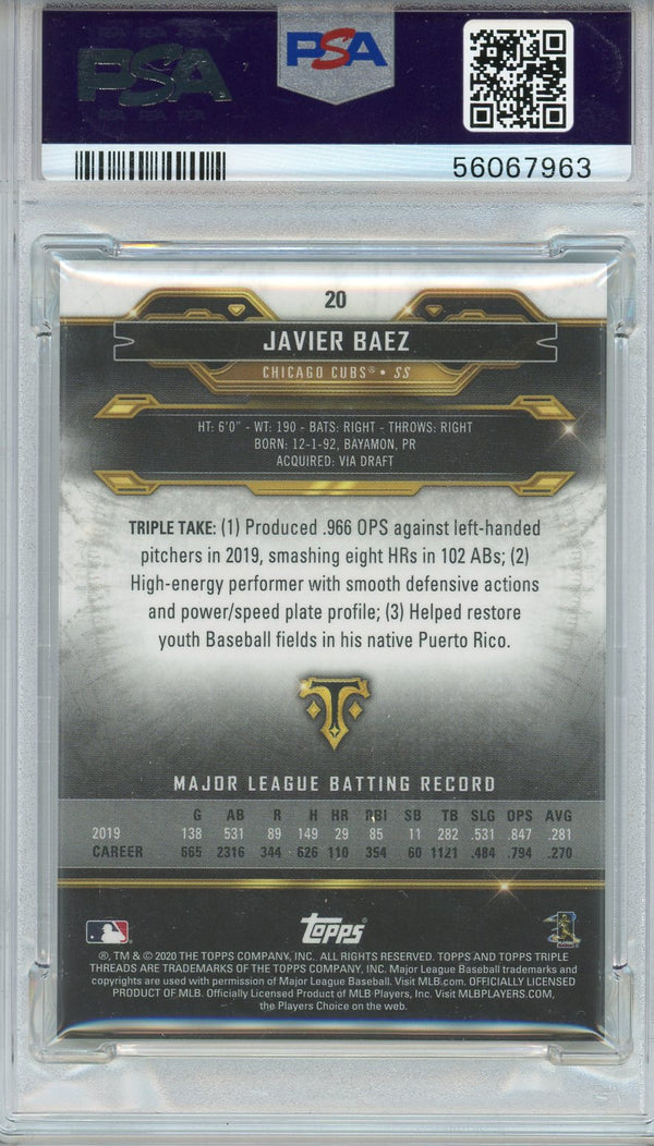 Javier Baez 2020 Topps Triple Threads Emerald Card #20 (PSA)