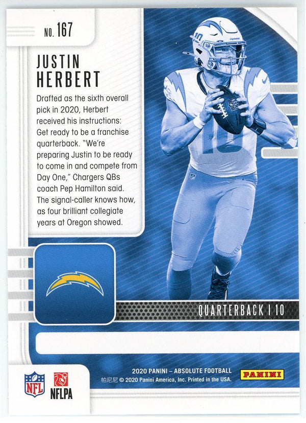 Justin Herbert 2020 Panini Absolute Rookie Card #167