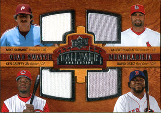 Mike Schmidt, Albert Pujols, Ken Griffey Jr. & David Ortiz 2008 Upper Deck Ballpark Jersey Card