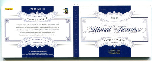 Prince Fielder 2012 Panini National Treasures #19 Booklet Patch Card /99