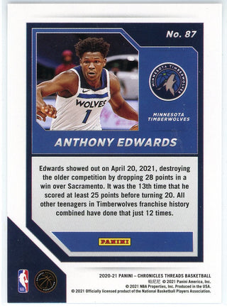 Anthony Edwards 2020-21 Panini Chronicles Threads Rookie Card #87