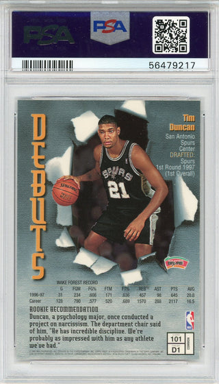 Tim Duncan 1997 Topps Finest Rookie w/ Coating Card #101 (PSA)