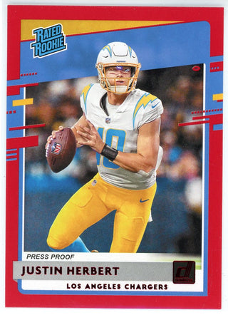 Justin Herbert 2020 Panini Donruss Press Proof Red Rated Rookie Card #303