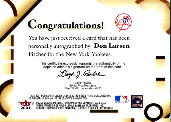 Don Larsen 2001 Fleer Autographed Card