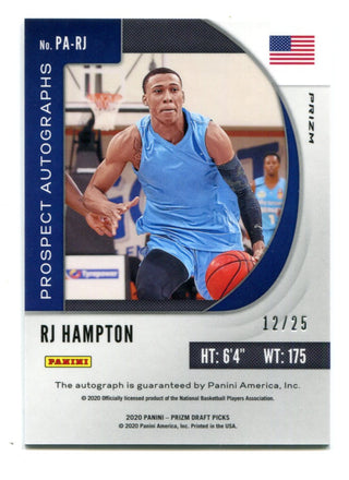 RJ Hampton 2020 Panini Prizm Draft Picks Autographed Card #parj 12/25