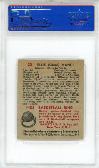 Ellis Vance 1948 Bowman Card #20 (PSA NM 7)