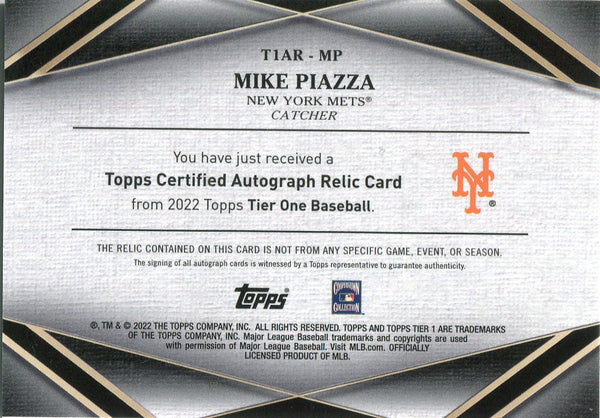 Mike Piazza 2022 Topps Tier One Autographed Game Worn Relic Card /25