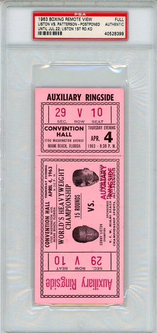 Sonny Liston Vs. Floyd Patterson 1963 Boxing Remote View Ticket (PSA)