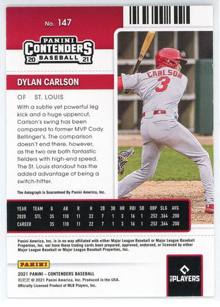 Dylan Carlson Autographed 2021 Panini Contenders Rookie Ticket Card #147