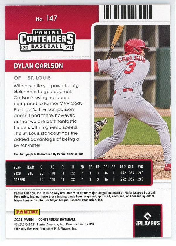Dylan Carlson Autographed 2021 Panini Contenders Rookie Ticket Card #147