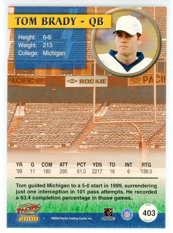 Tom Brady 2000 Pacific Rookie Card #403