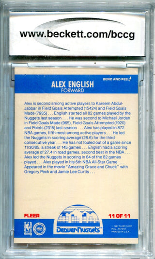 Alex English 1987-88 Fleer Sticker #11 BCCG NM 9 Card