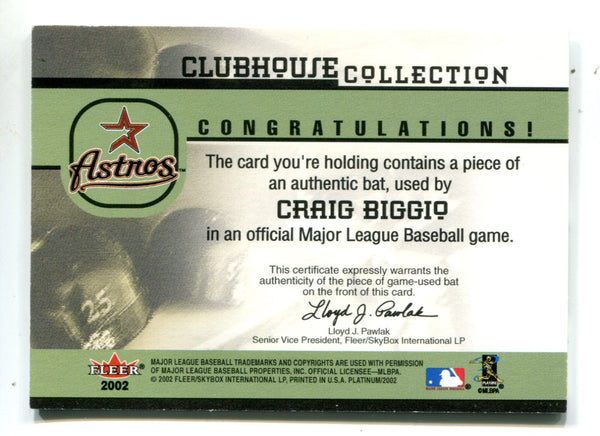 Craig Biggio 2002 Fleer Clubhouse Collection Bat Card