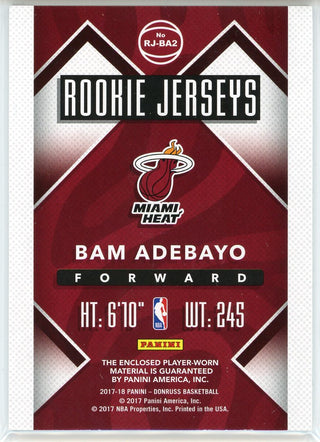 Bam Adebayo 2017-18 Panini Donruss Rookie Jerseys Card #RJ-BA2