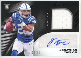 Jonathan Taylor Autographed 2020 Panini Black Rookie Patch Card #RSM-JTA