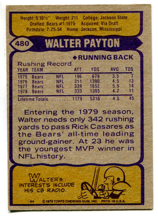 Walter Payton 1979 Topps Card #480