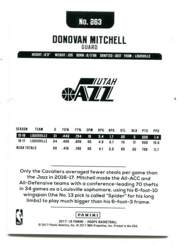 Donovan Mitchell 2017 Panini NBA Hoops #263 RC