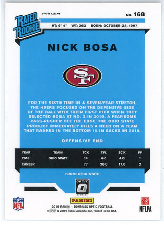 Nick Bosa 2019 Panini Donruss Optic Rated Rookie Prizm Card #168