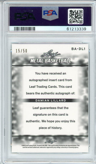 Damian Lillard Autographed 2012 Leaf metal Holo Card #BADL1 (PSA NM-MT 8)