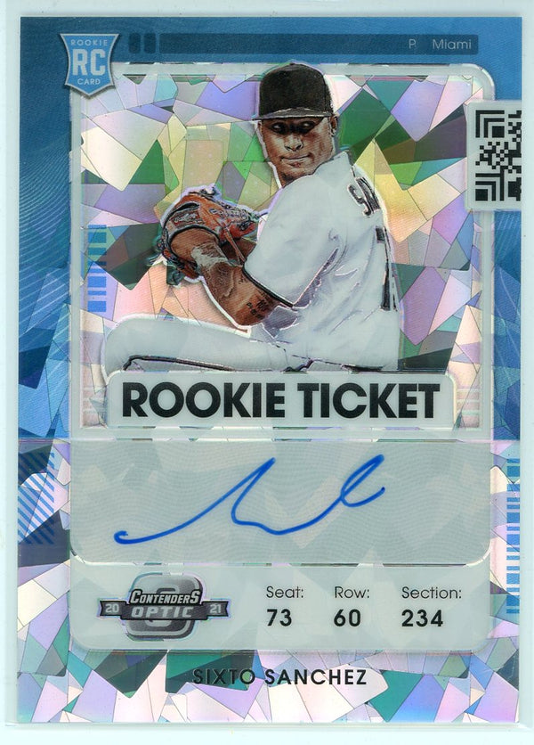 Sixto Sanchez Autographed 2021 Panini Contenders Optic Rookie Ticket Cracked Ice Card #126
