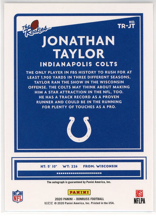 Jonathan Taylor Autographed 2020 Panini Donruss The Rookies Card #TR-JT