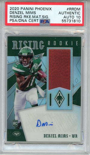 Denzel Mims Autographed 2020 Panini Phoenix Rising Rookie Patch Card #RRDM (PSA Auto 10)