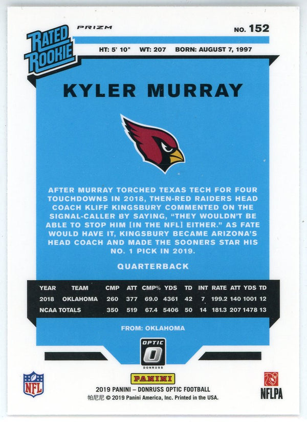 Kyler Murray 2019 Panini Donruss Optic Rated Rookie Silver Prizm Card #152