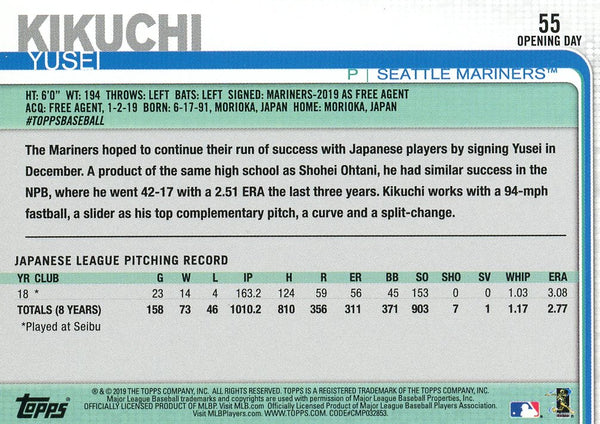 Yusei Kikuchi 2019 Topps Rookie Card