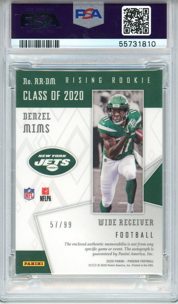 Denzel Mims Autographed 2020 Panini Phoenix Rising Rookie Patch Card #RRDM (PSA Auto 10)