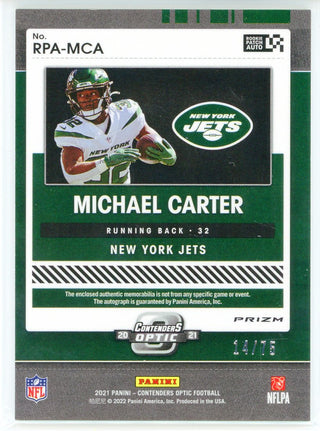 Michael Carter Autographed 2021 Panini Contenders Optic Rookie Patch Card #RPA-MCA